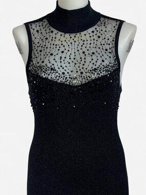 Black embellished sleeveless thick knit top by Cache